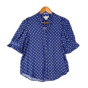 Cupcakes and Cashmere Blue Polka Dot Short Sleeve Blouse Top XS